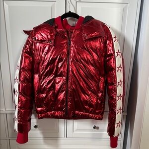 Perfect moment Shiny Red Metallic Jacket with Star Details
